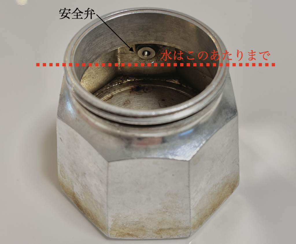 マキネッタの水を入れるライン